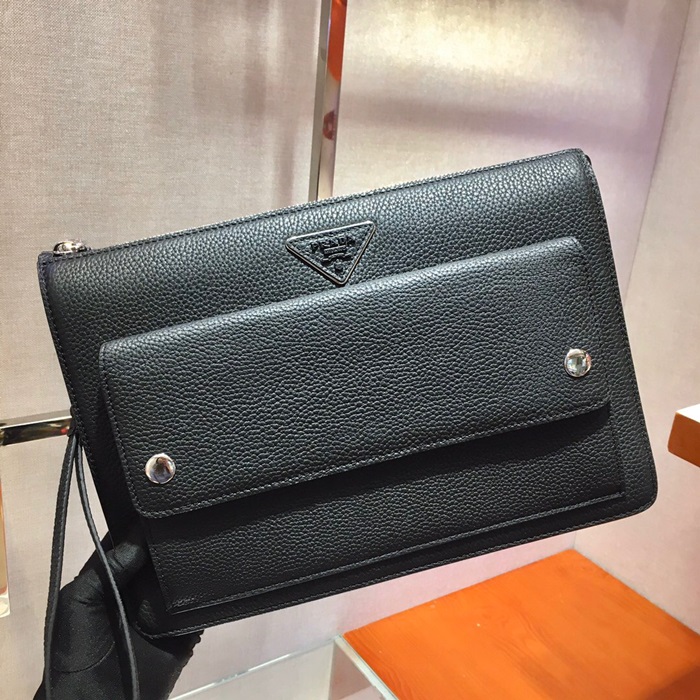  Prada 2020 Leather Mens Clutch Bag ,30CM - 프라다 2020 레더 남성용 클러치백 2VF018-1, 30CM,블랙,네이비