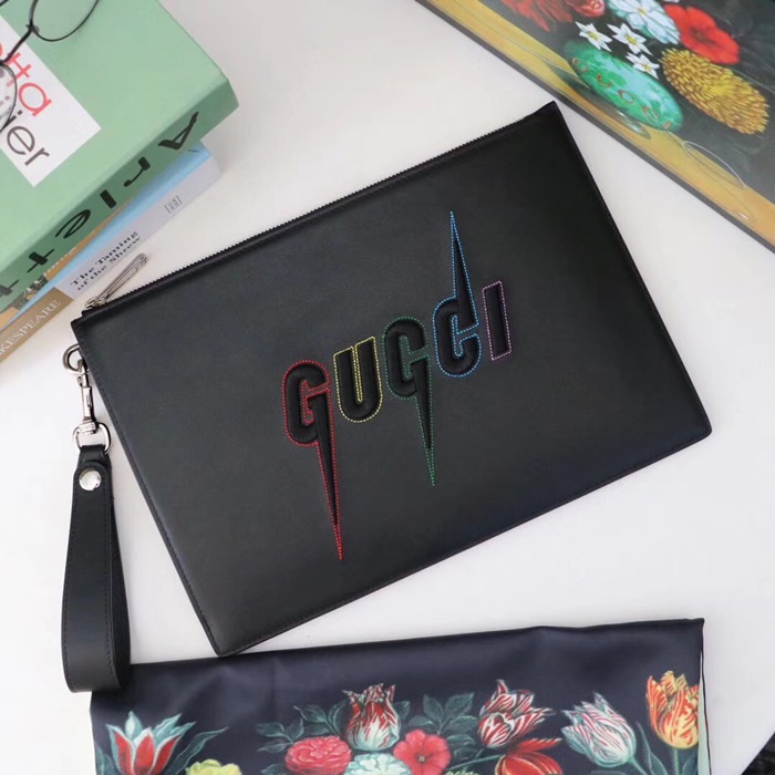 Gucci 2020 Mm /Wm Leather Clutch Bag ,30CM - 구찌 2020 남여공용 레더 클러치백 597678,GUB1010,30cm,블랙