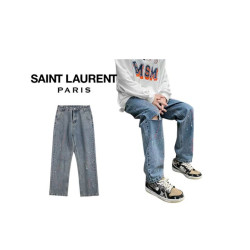 Saint Laurent  세인트로랑 페인팅 디스트 세미와이드 청바지