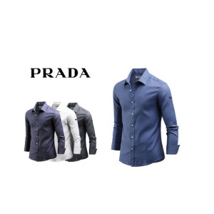 PRADA 프라다 플레이트 린넨 긴팔 셔츠