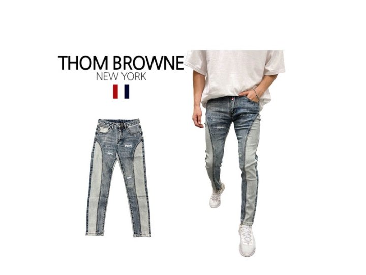 Thom Browne 톰브라운 포인트 사이드 절개 슬림일자핏 청바지