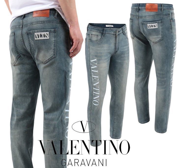 VALENTINO 발렌티노 메인로고 레터링 워싱 슬림진