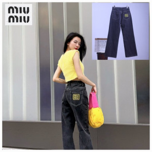 MIUMIU 미우미우 23SS 자수 로고 스트레이트진