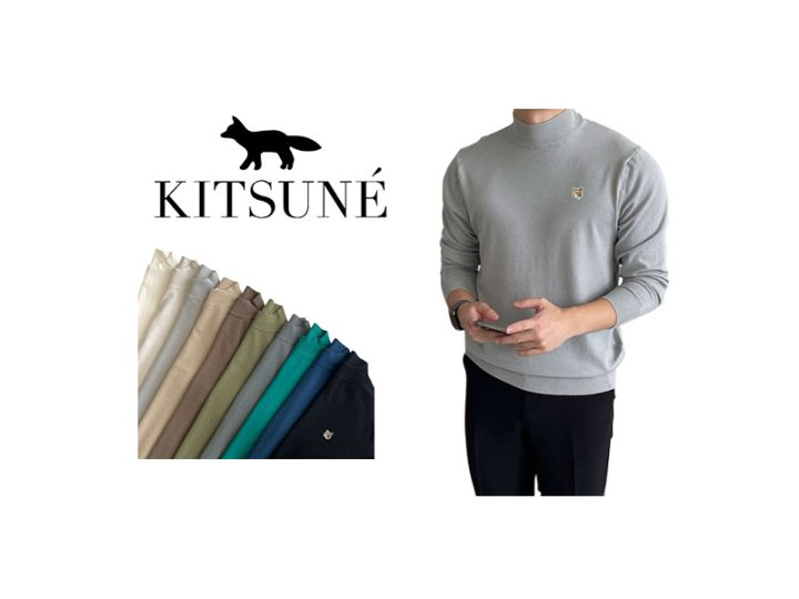 MAISON KITSUNE 매종키츠네 폭스 캐시 반폴라 니트