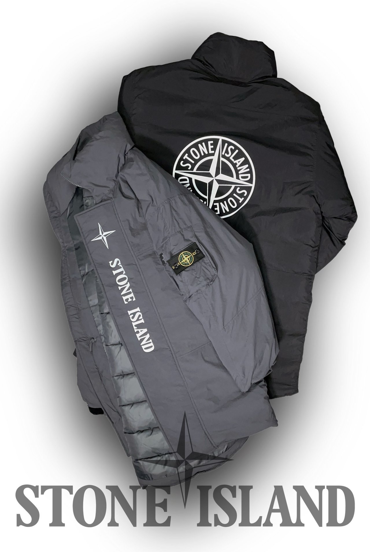 STONE ISLAND 스톤아일랜드 에코닐 하이넥 헤비 리플렉티브 하프 롱 패딩야상