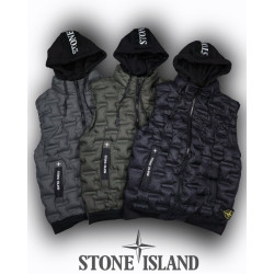 STONE ISLAND 스톤아일랜드 후드탈부착 리플렉티브 사이드 버튼와팬 패딩 베스트