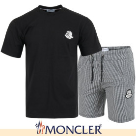 MONCLER 몽클레어 시어링 로고 반팔 & 우븐 체크 반바지 셋트
