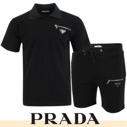 PRADA 프라다 오픈카라 지퍼포켓 반팔 & 반바지 세트