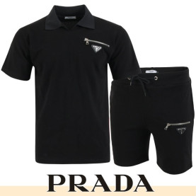 PRADA 프라다 오픈카라 지퍼포켓 반팔 & 반바지 세트