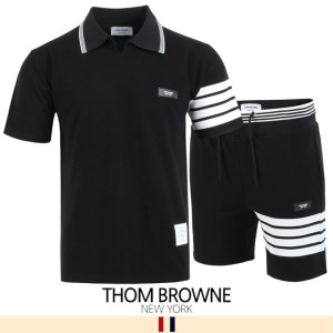 THOM BROWNE 톰브라운 화이트 시보리 오픈 카라 반팔 & 반바지 세트