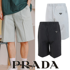 PRADA 프라다 스틸로고 핀턱 우븐 하프팬츠