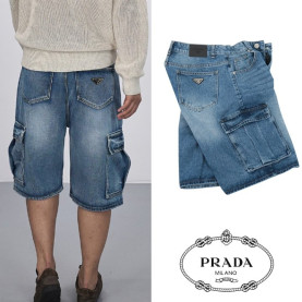 PRADA 프라다 버뮤다 카고 워싱 데님쇼츠