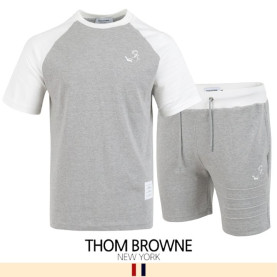 THOM BROWNE 톰브라운 4바 엠보 배색 반팔 & 반바지 세트