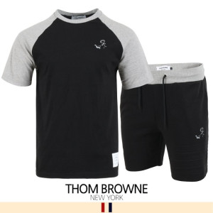 THOM BROWNE 톰브라운 4바 엠보 배색 반팔 & 반바지 세트