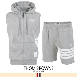 THOM BROWNE 톰브라운 사이드 4바 민소매 후드집업 & 반바지 세트