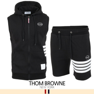 THOM BROWNE 톰브라운 사이드 4바 민소매 후드집업 & 반바지 세트